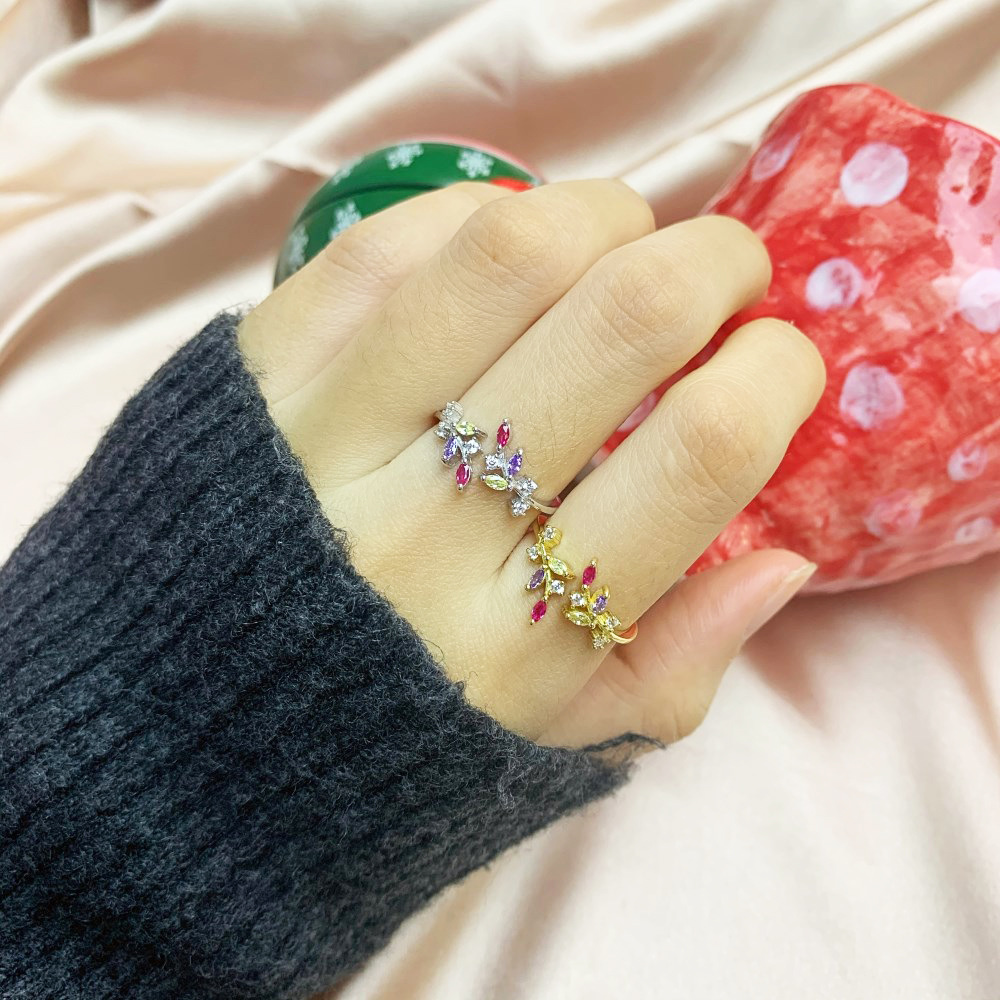 Fashion Flower Sterling Silver Inlay Zircon Open Ring 1 Piece