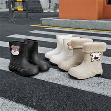女士加绒保暖雨鞋可调节束口中筒靴防雨防滑耐磨女鞋跨境电商批发