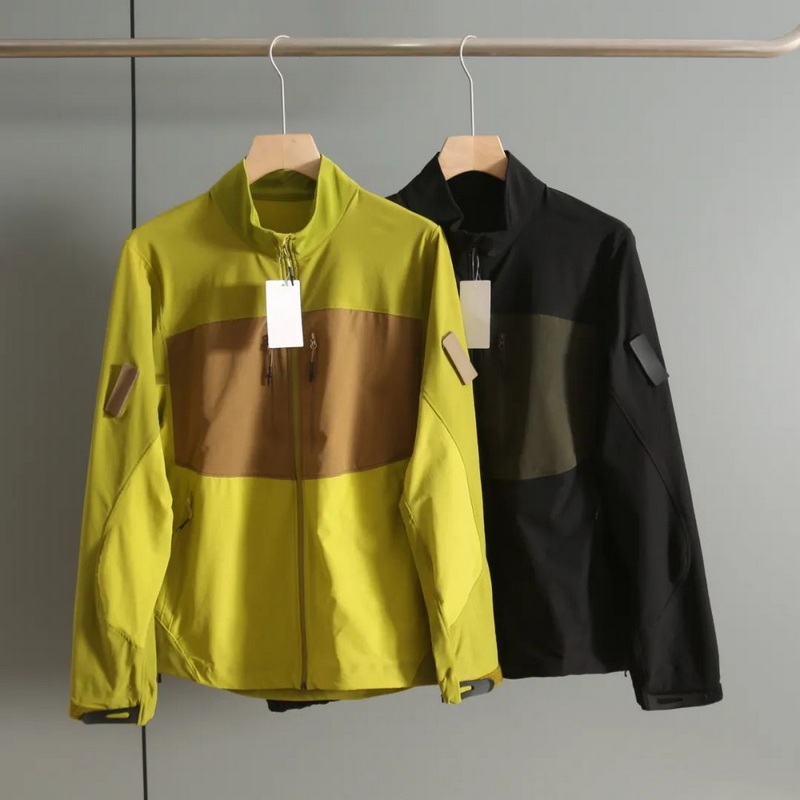 Outdoor Windproof Waterproof Elastic Quick-drying Contrast Color Stitching Lightweight Soft Shell Jacket Men's Spring and Autumn Collar Jacket Coat