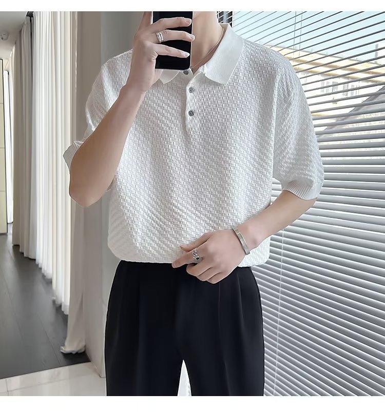 Verano 2024 nueva moda polo de manga corta camiseta nueva tendencia de punto a cuadros