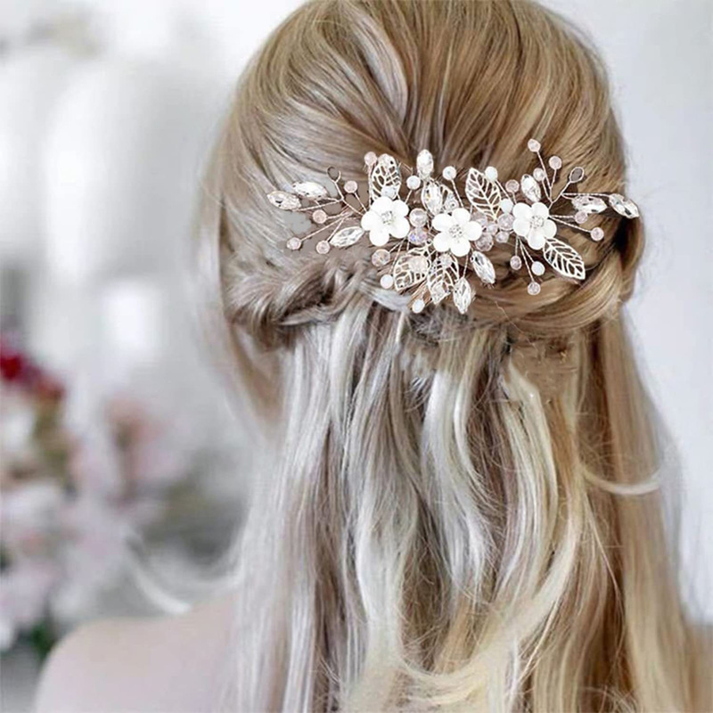 European and American Cross-Border Headwear, Soft Clay Flower Accessories, Crystal Headbands, Hand-Woven Headwear, White Flower Rhinestone Photo Accessories