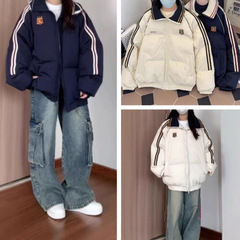 美式复古刺绣标翻领2025棉服外套女学生冬季宽松百搭加厚面包服潮