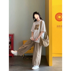 カーキ色のズボンのワイドパンツの女性2025の新型の夏のハイウエストの垂直感はやせています。