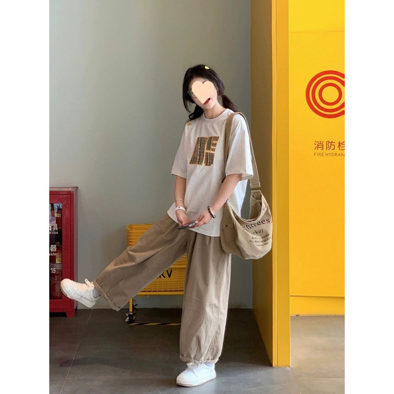 カーキ色のズボンのワイドパンツの女性2025の新型の夏のハイウエストの垂直感はやせています。|undefined