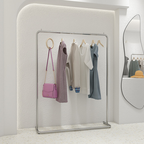 Display Rack for Clothing Store, Stainless Steel Brushed Silver, Unisex Children's Apparel Store Shelf Display Rack, Special Purpose Floor Standing Hanger