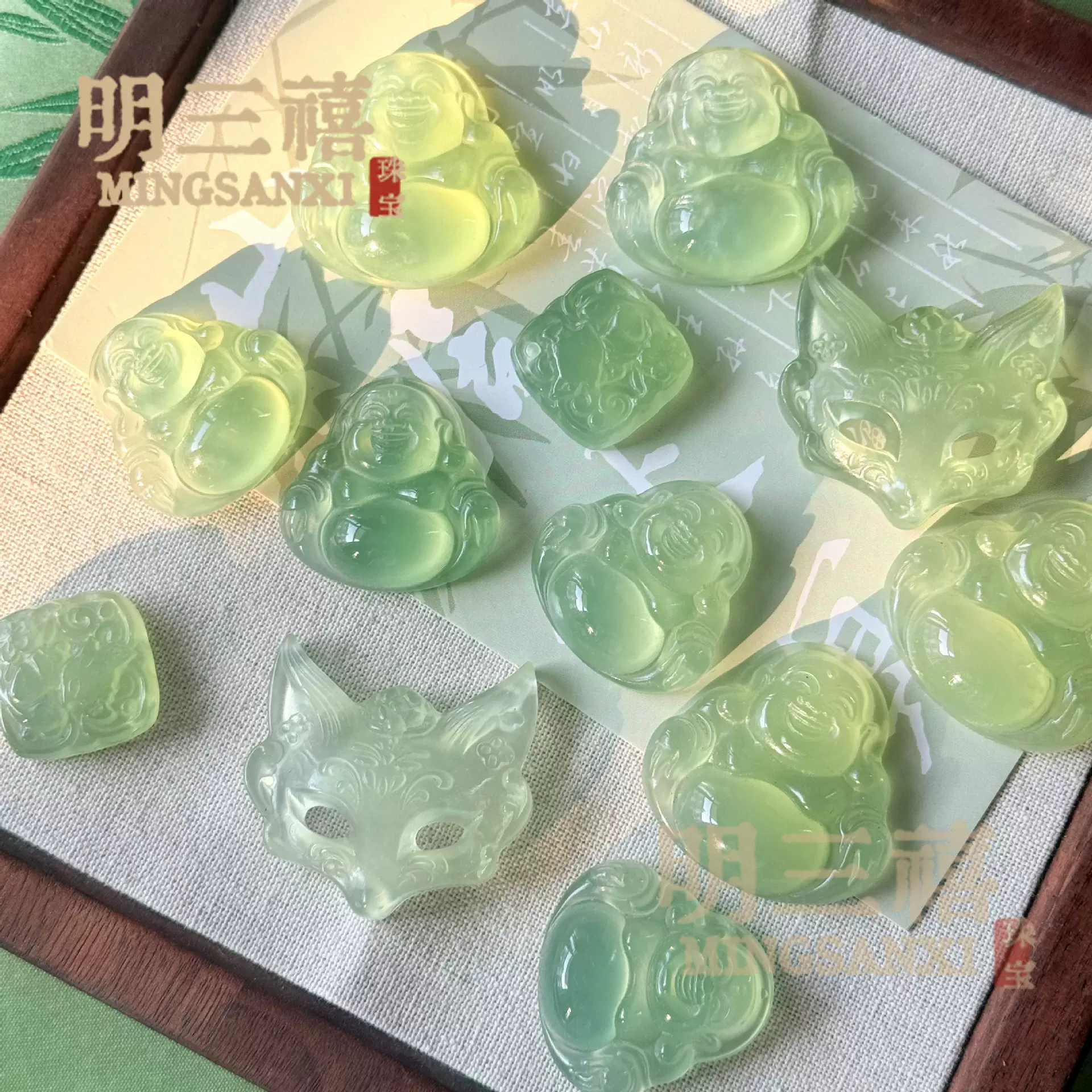 天然岫玉笑佛吊坠女款高冰高透佛公玉石挂件大肚佛狐狸面具项链
