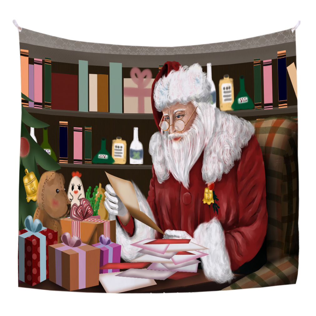 wish 亚马逊 跨境热销新款挂毯圣诞节系列印花家居装饰画直播背景