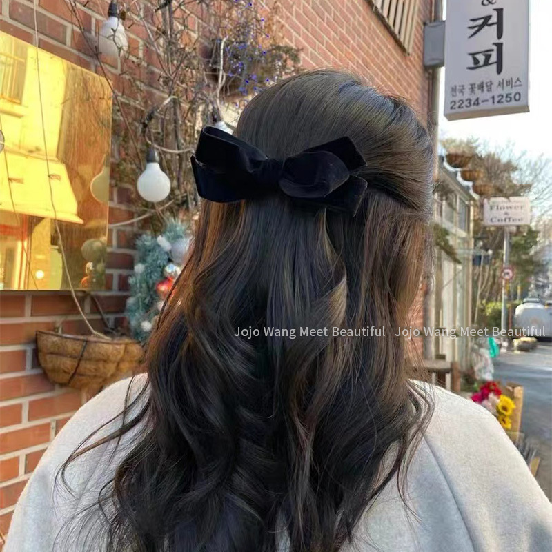 日常の高級なベルベットの蝶結び ~ ヘアピン女性前髪クリップ後頭部髪飾り少女のサイドクリップ|undefined