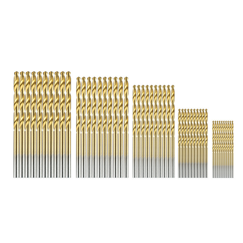 50 piezas de titanio-plateado torcedura taladro traje de acero de alta velocidad mango recto miniatura agujero abierto taladro 1-3mm taladro eléctrico broca