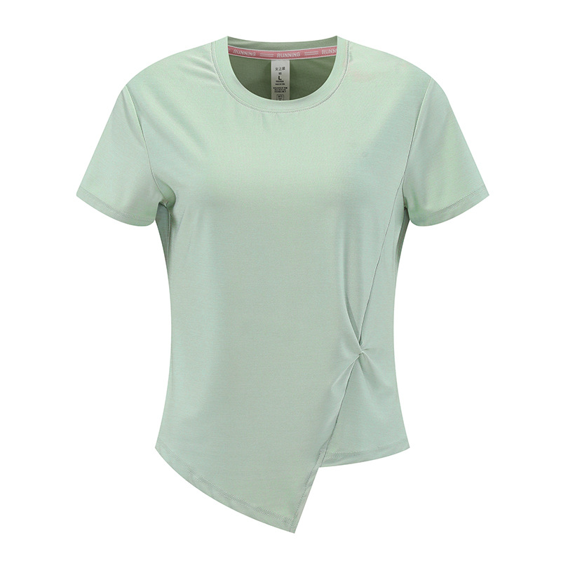 Camiseta deportiva de manga corta para mujer, estilo europeo y americano, para comercio transfronterizo, de secado rápido, para correr al aire libre, yoga, baile, fitness, transpirable, con cuello redondo