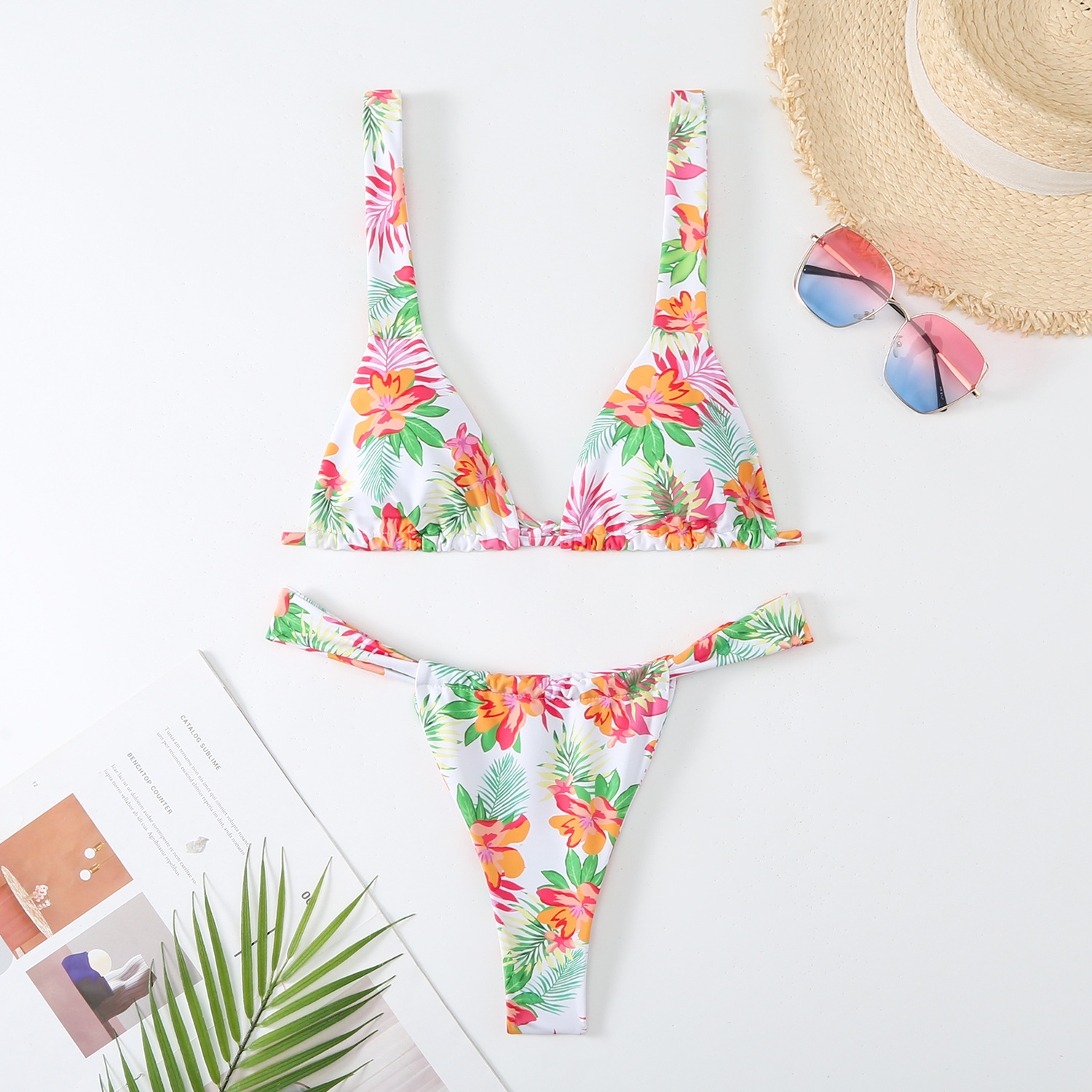138g Weight Sexy Feel Of Sensation Mid Waist Panties Waist Bikini Panties Style Bralette Bra Category Polyester Fabric Type 2 Pieces Set Quantity Swimming Pool, Beach Occasion Ditsy Floral Pattern Women's Gender Women's Ditsy Floral 2 Pieces Set Bikinis Swimwear 11