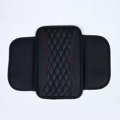 Cross-Border Manufacturer Leather Car Center Armrest Box Mat, Two-Color Simple Anti-Dirt Wear-Resistant Protective Mat with Side Storage Pockets (Armrest box pad) - double-spell-storage-bag-black-and-red-thread