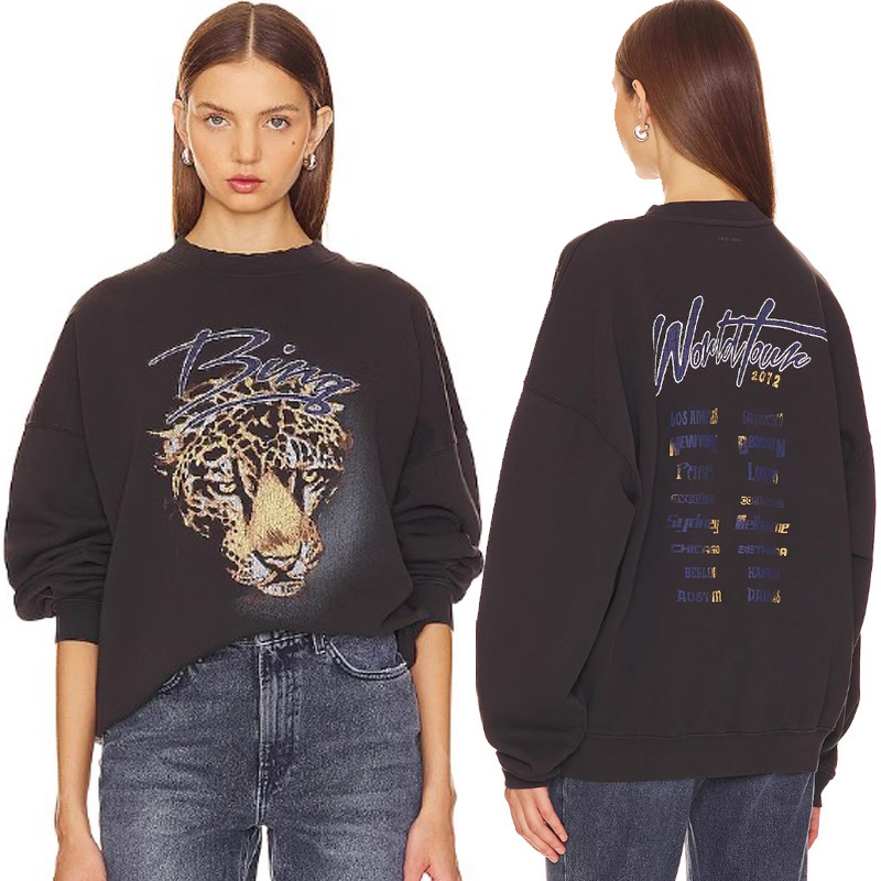 24春装新款欧美女装AB豹子头印花字母时尚小众棉质圆领女式卫衣