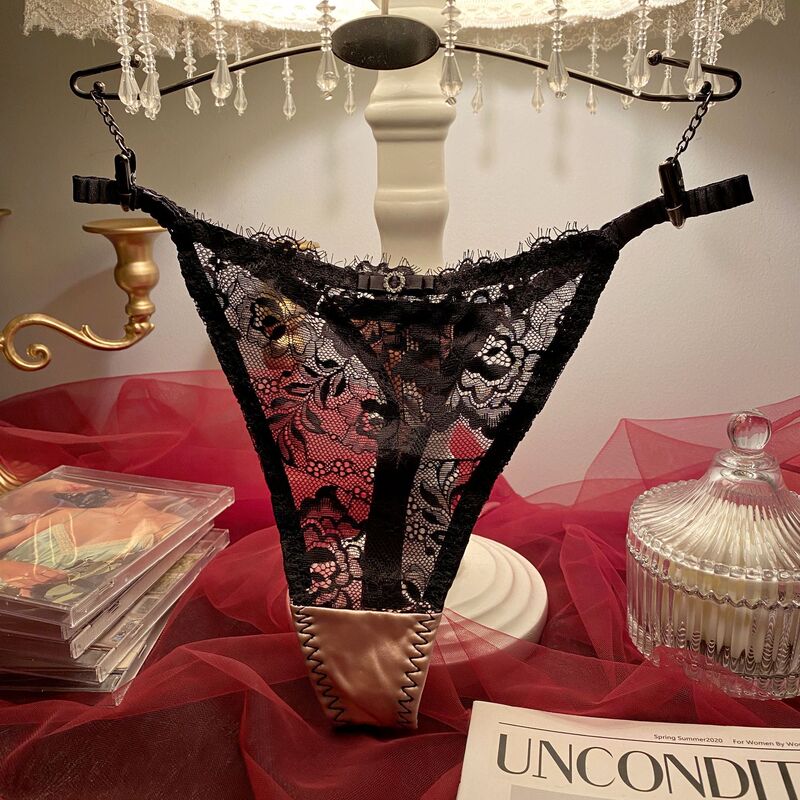 European and American super hot rose lace thong women's bow satin stitching sexy underwear low waist sexy pants