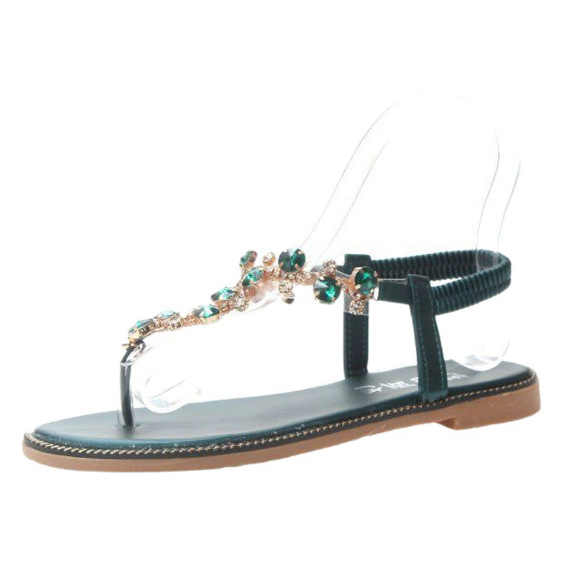 Женские сандалии для внешней торговли, плоские каблуки, зажим на носке, со стразами, лодыжки, смешанный пояс, женские сандалии, пляжная обувь в елочку, женская