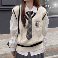 学院风马甲针织背心女款春秋西装毛衣坎肩外搭叠穿衬衫jk制服套装