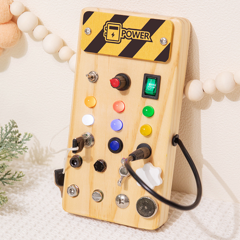 国境を越えた新しい子供用木のおもちゃ LED スイッチ ビジーボード 親子ゲーム モンテッソーリ早期教育 ビジーボード|undefined