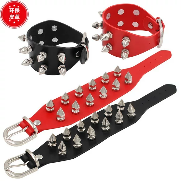 Eco-Friendly Pu Leather European and American Fashion Street Style Punk Spiked Rivet Bracelet Exaggerated Wide Wristband Anime Jewelry