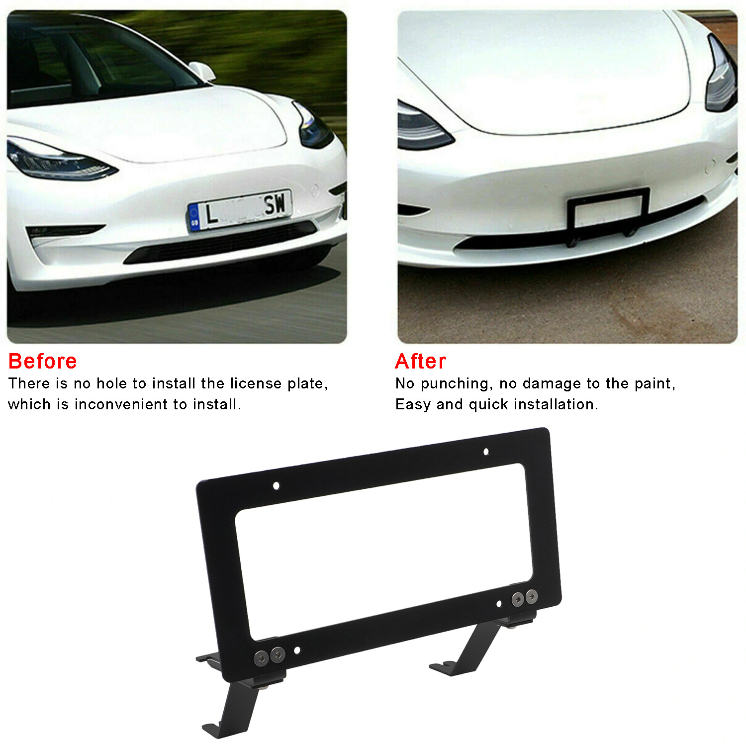Compatible With Model Y3 Personalized US Car Protection Frame No Drilling Required Tesla Front License Plate_voghion.com