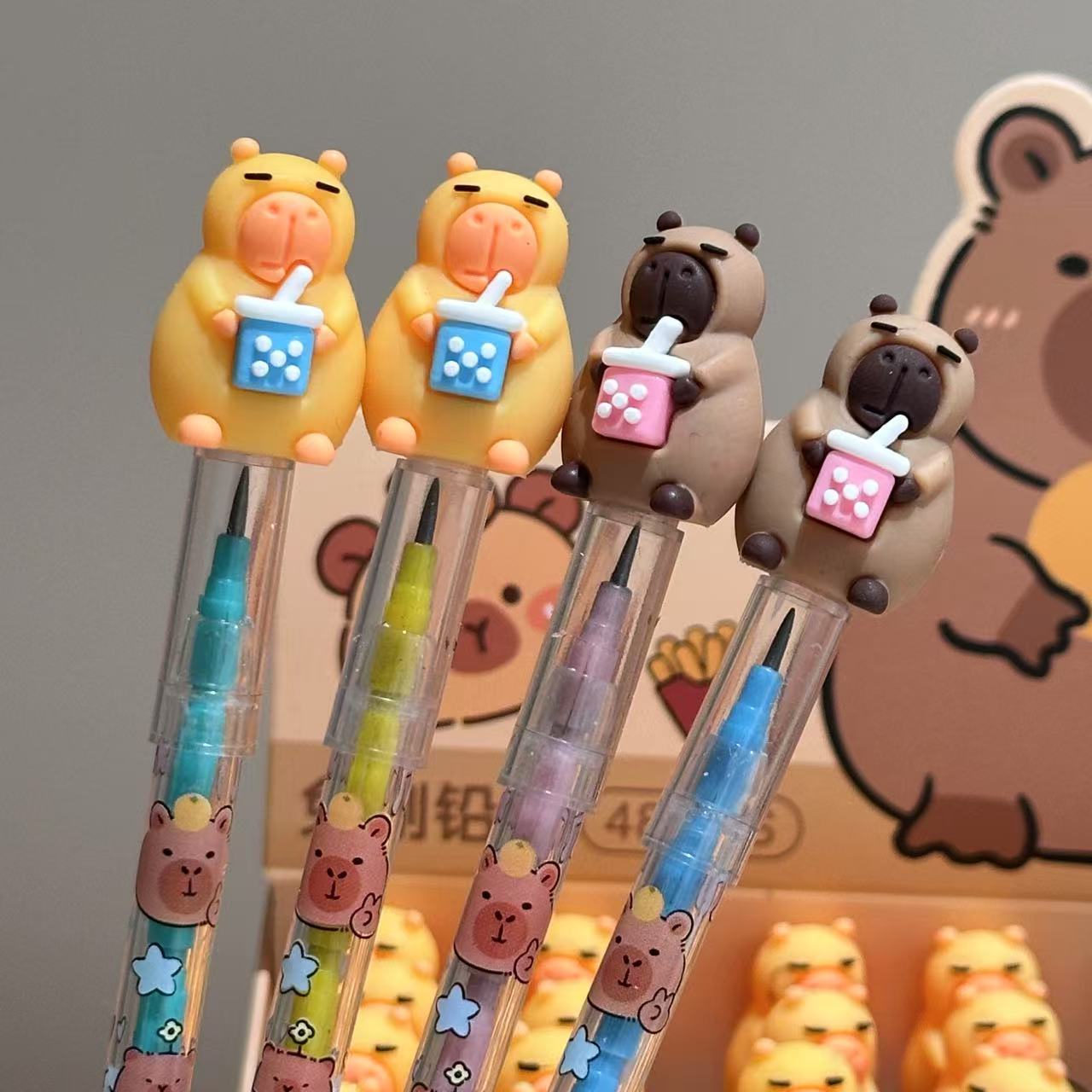 Cute lápiz de bala capibara dibujos animados sin cortar lápiz de bambú actividades estudiantes de papelería