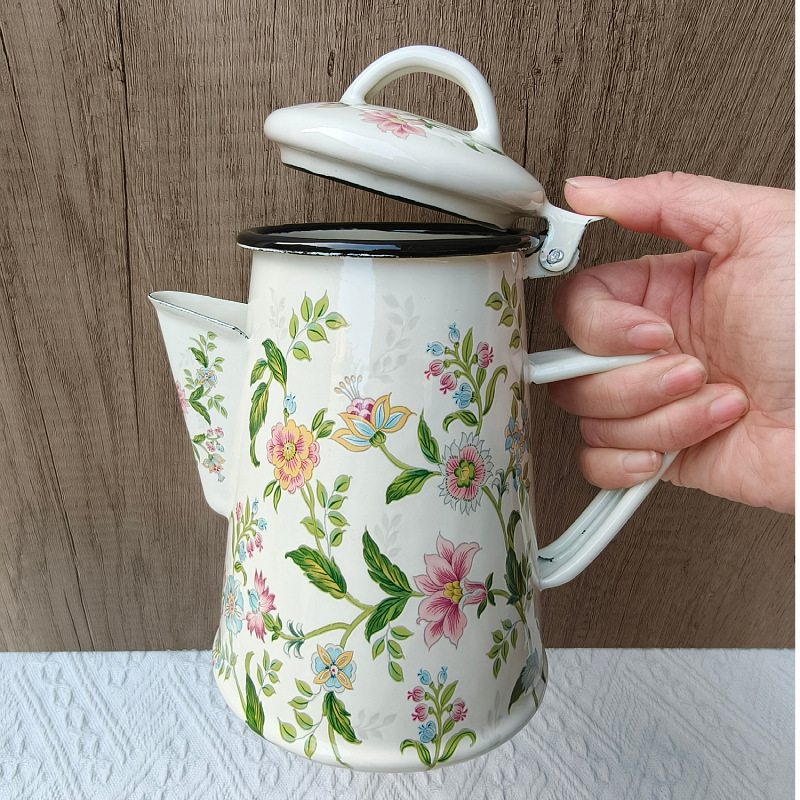 Cross-Border Vintage Thickened Enamel Hand-Brewed Coffee Pot, Oil Pot, Teapot, Kitchen Kettle for Boiling Water, Tea Brewing Pot, Kung Fu Tea Pot