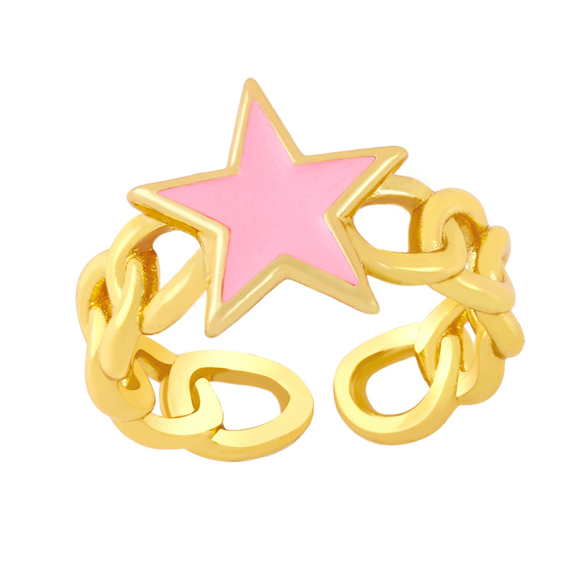 Al Por Mayor Anillo De Cobre Estrella De Cinco Puntas De Cadena Hueca Nihaojewelry display picture 6