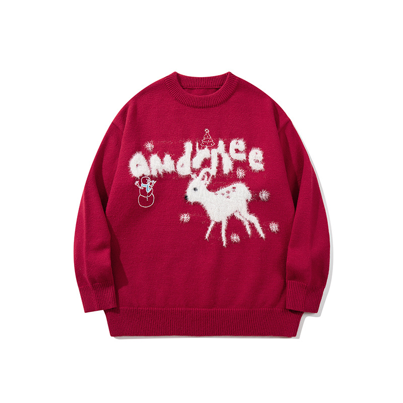 André.| Mujeres americanas de Navidad ciervo otoño invierno pareja alta versátil cuello redondo camiseta de manga larga suéter image 7