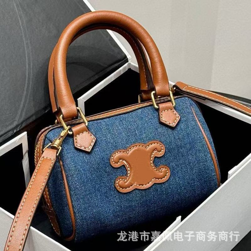 凯旋门简约帆布真皮女包mini波士顿枕头包包单肩斜挎手提小包女|undefined