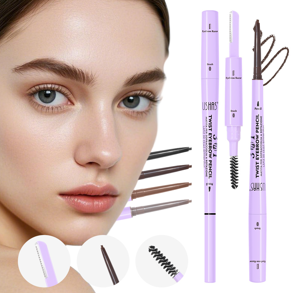 USHAS, lápiz de cejas de punto transfronterizo europeo y americano, doble cabezal, cepillo de cejas, cuchillo de cejas, resistente al agua, no es fácil de manchar y fácil de colorear UP009