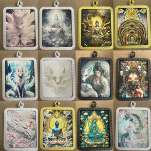 Hand-Painted Gold Thangka Gau Box Pendant Green Tara Patron Saint Buddha Amulet Pendant Past and Present Life Zakhilaam