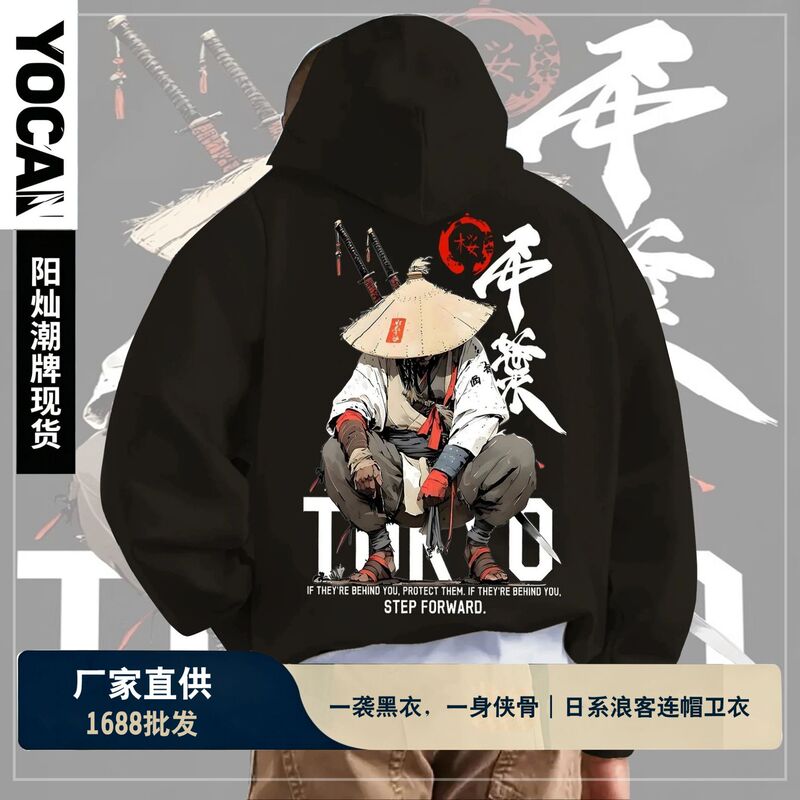 Dark-style sweatshirt women's hoodie gothic couple Harajuku large size samurai Tokyo print hooded sweatshirt men's wholesale