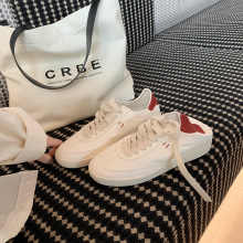 牛皮葡萄妈同款真皮系带休闲百搭运动鞋拼色厚底软糯小白鞋女板鞋