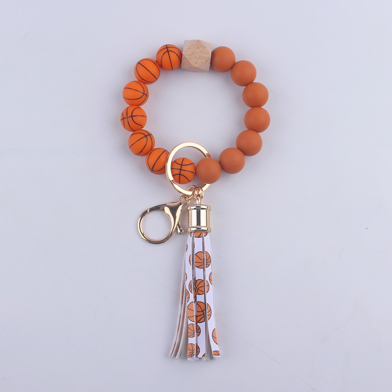 Beaded Design Simple Style Round Silica Gel Beaded Women's Keychain