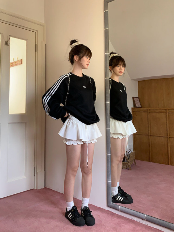 宋正恩三条杠蝴蝶结黑色卫衣女2025秋季新款韩系长袖上衣外套|undefined