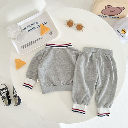 Korean Version  Spring and Summer Baby Boy Infant Set Baby Crew Neck Striped Set Stylish Outdoor Sports Set
