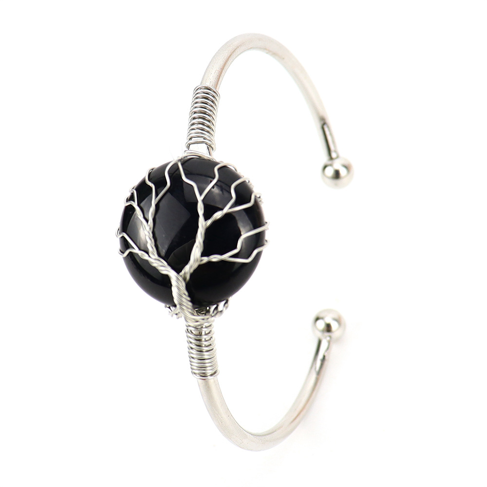 Round Pattern Women'S Gender Simple Style Round Artificial Crystal Natural Stone Copper Handmade Bangle