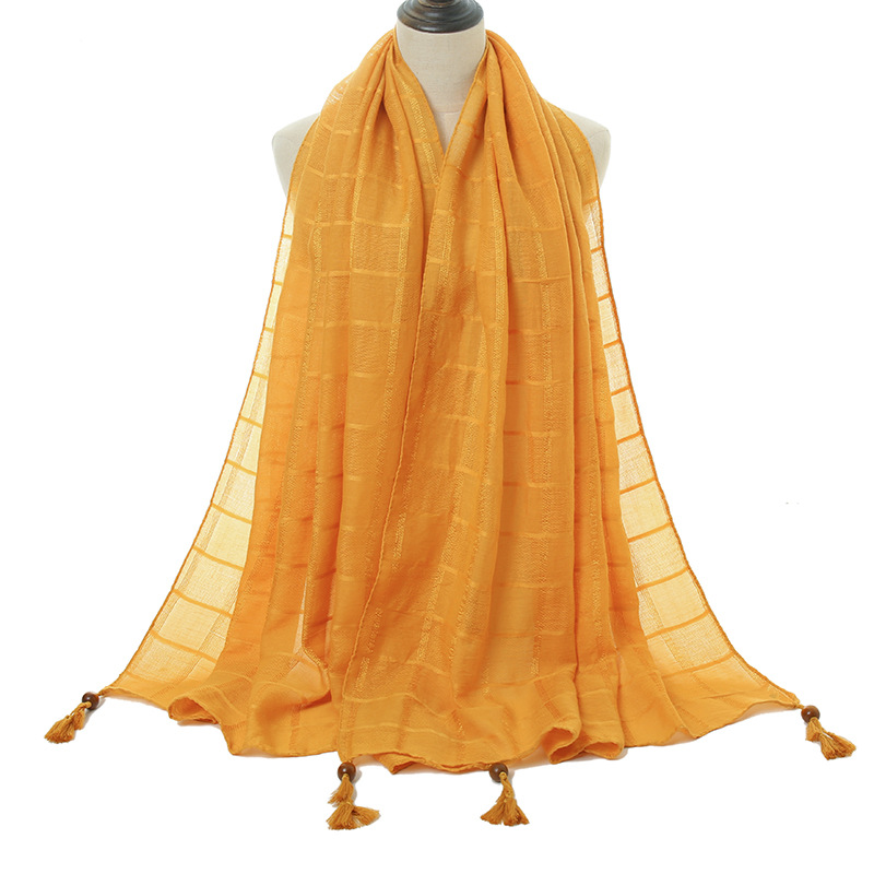 新款棉麻银丝格子围巾时尚休闲民族风包头带流苏围巾披肩外贸