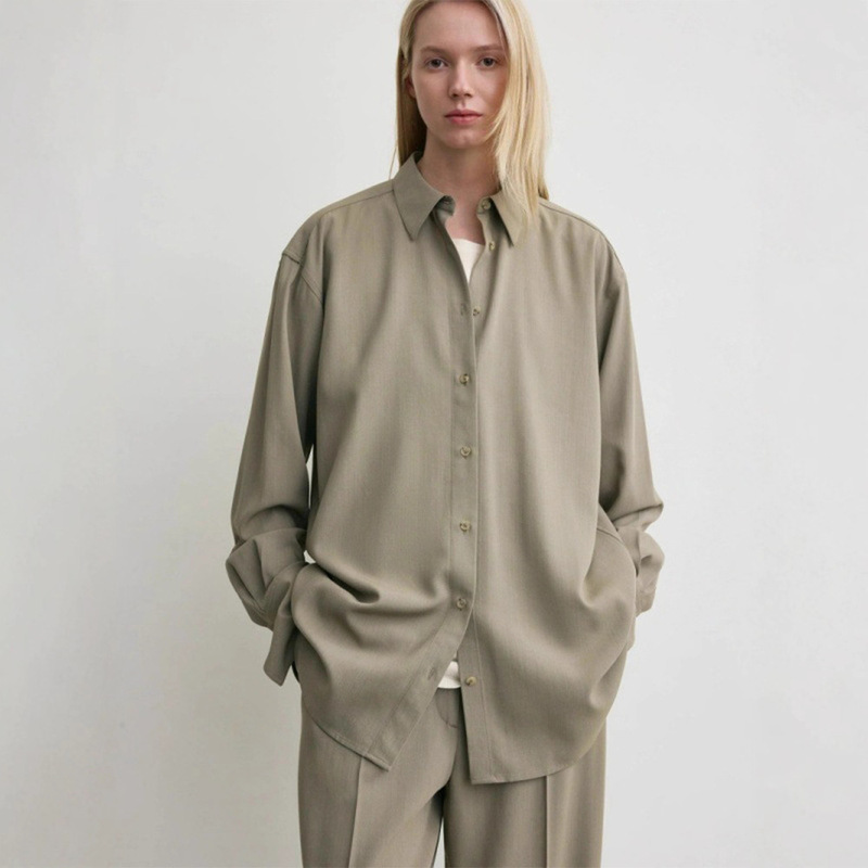 Th~Row Soft Draped Tuxedo Shirt 2025 Autumn and Winter New Scandinavian Simple Lapel Single-Breasted Top