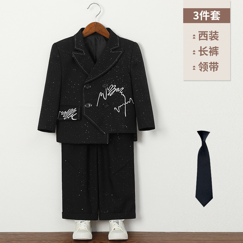 儿童西装复古满天星刺绣马甲男童设计感时尚西服外套花童周岁礼服|undefined