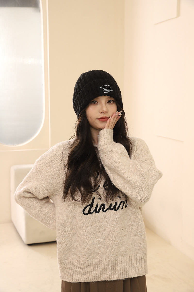 Lana oversize tinta unita per autunno e inverno, pile lavorato a maglia, versione coreana, coppia femminile all'aperto, escursioni calde_voghion.com