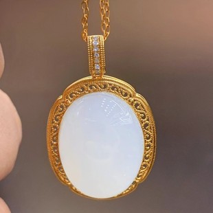 Fubei Diamond Jewelry [18K Gold Inlaid with Hetian Mutton Fat White Jade Filigree Pendant] Bare Stone Size 15*20mm