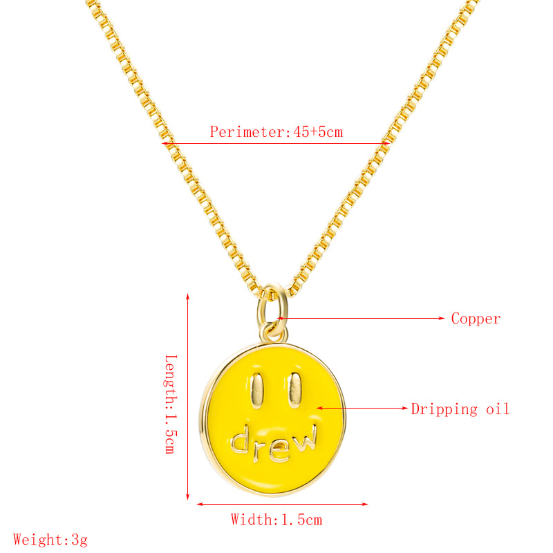 Pure Copper Dripping Oil Fashion Simple Necklace Hip-hop Style Personality Smile Expression Smiley Face Clavicle Chain display picture 1