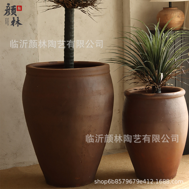 Retro gran gran tanque de terraza de cerámica gruesa de 1,5 metros de alto barril de gran cuenca del centro comercial del hotel decoración del vestíbulo