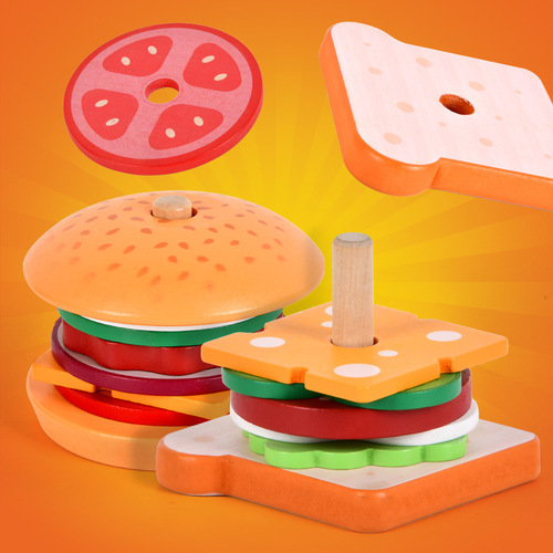 Baby Wooden Simulation Burger French Fries Sandwich Set Column Pair Food Cutting Fun Kitchenware Role Play Game