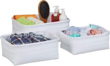 加工定制纯手工编织PP打包带材质套三编织篮、毛巾篮、浴室收纳篮