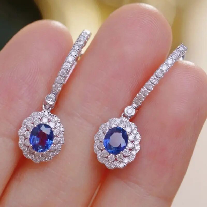 Huitan Elegant Noble Temperament Earrings for Women Imitation Sapphire Diamond Cutting Accessories Foreign Trade Wholesale New Jewelry