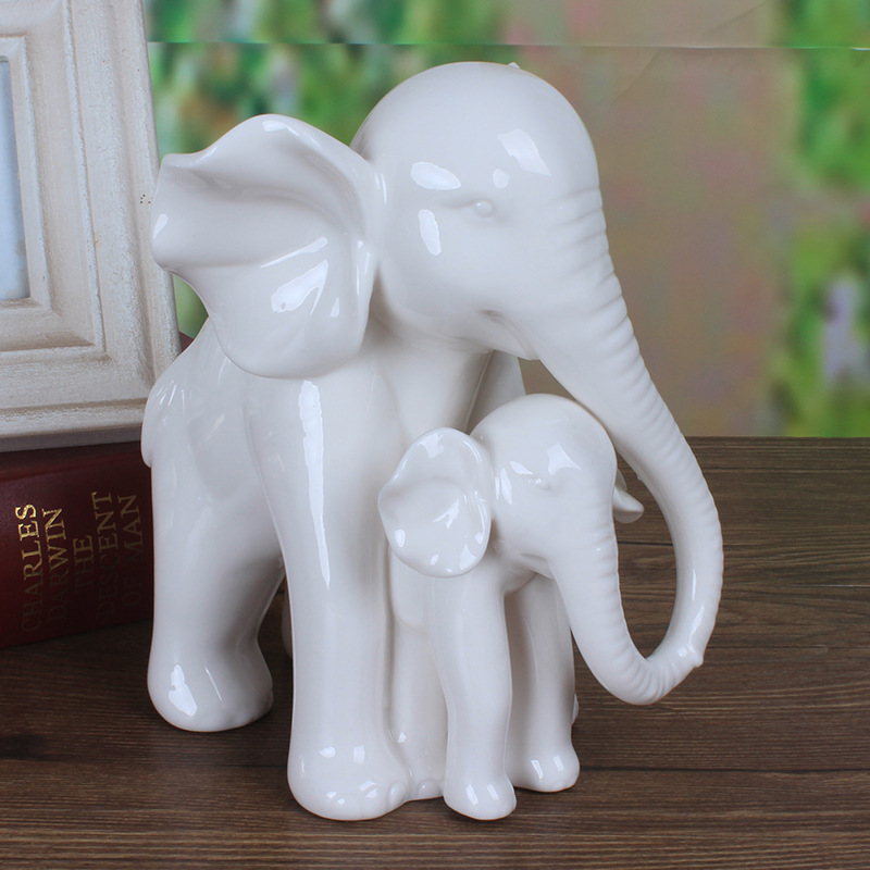 创意动物白瓷现代陶瓷工艺品大象摆设品现代品家居装饰客厅摆件