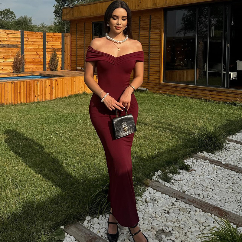 Cross-border wholesale European and American women's new temperament solid color sleeveless sexy tube top long slim hip dress women