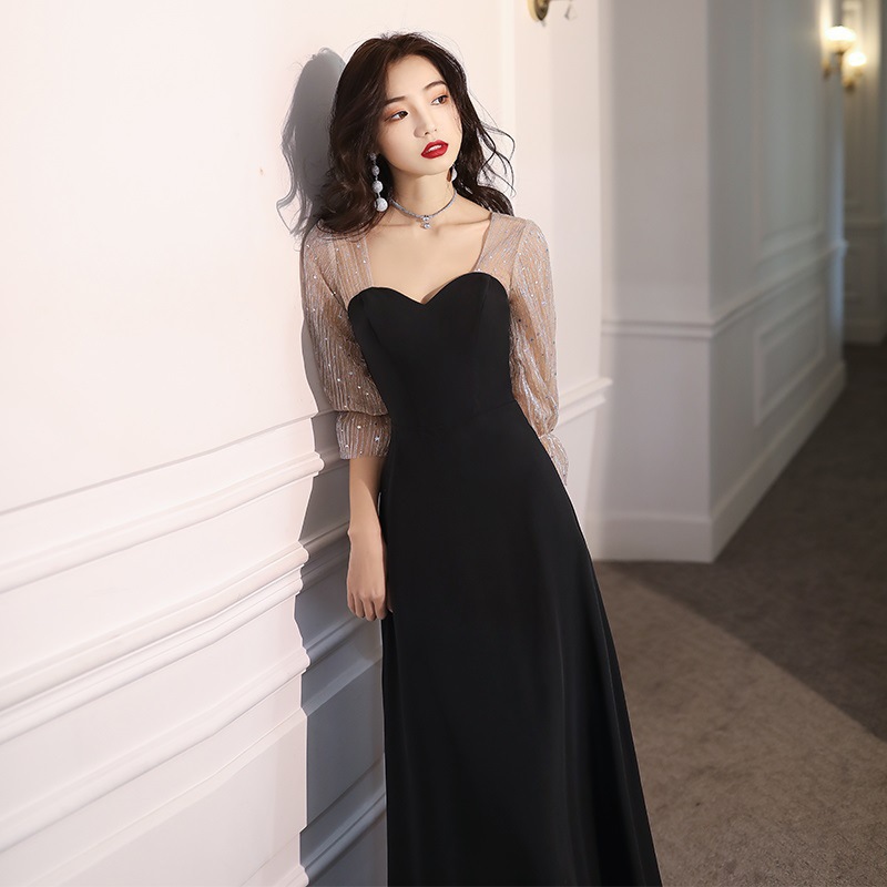Evening dress women's banquet elegant long dress can be worn at ordinary times small black socialite Western style dress banquet dress