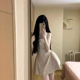 双轨虞书欣姜暮同款设计感小个子白色波点连衣裙高级感蓬蓬短裙女